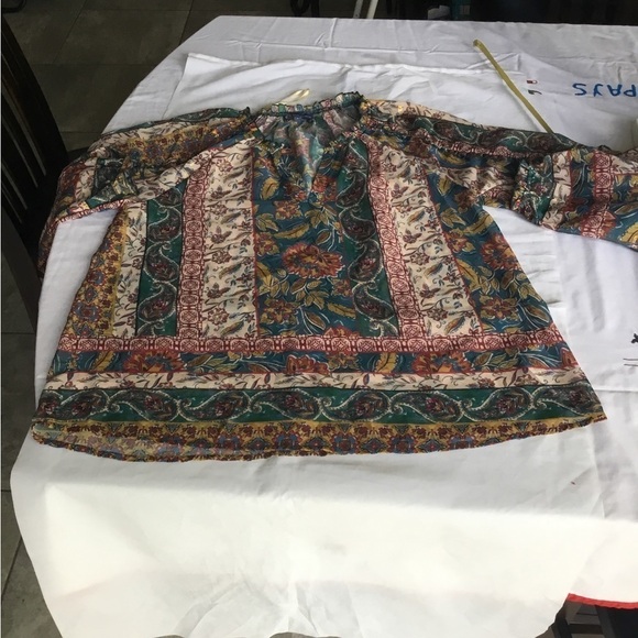 DEMOCRACY RUFFLE  FLORAL  LONG SLEEVES BOHO CHI BLOUSE SIZE LARGE - Picture 5 of 10